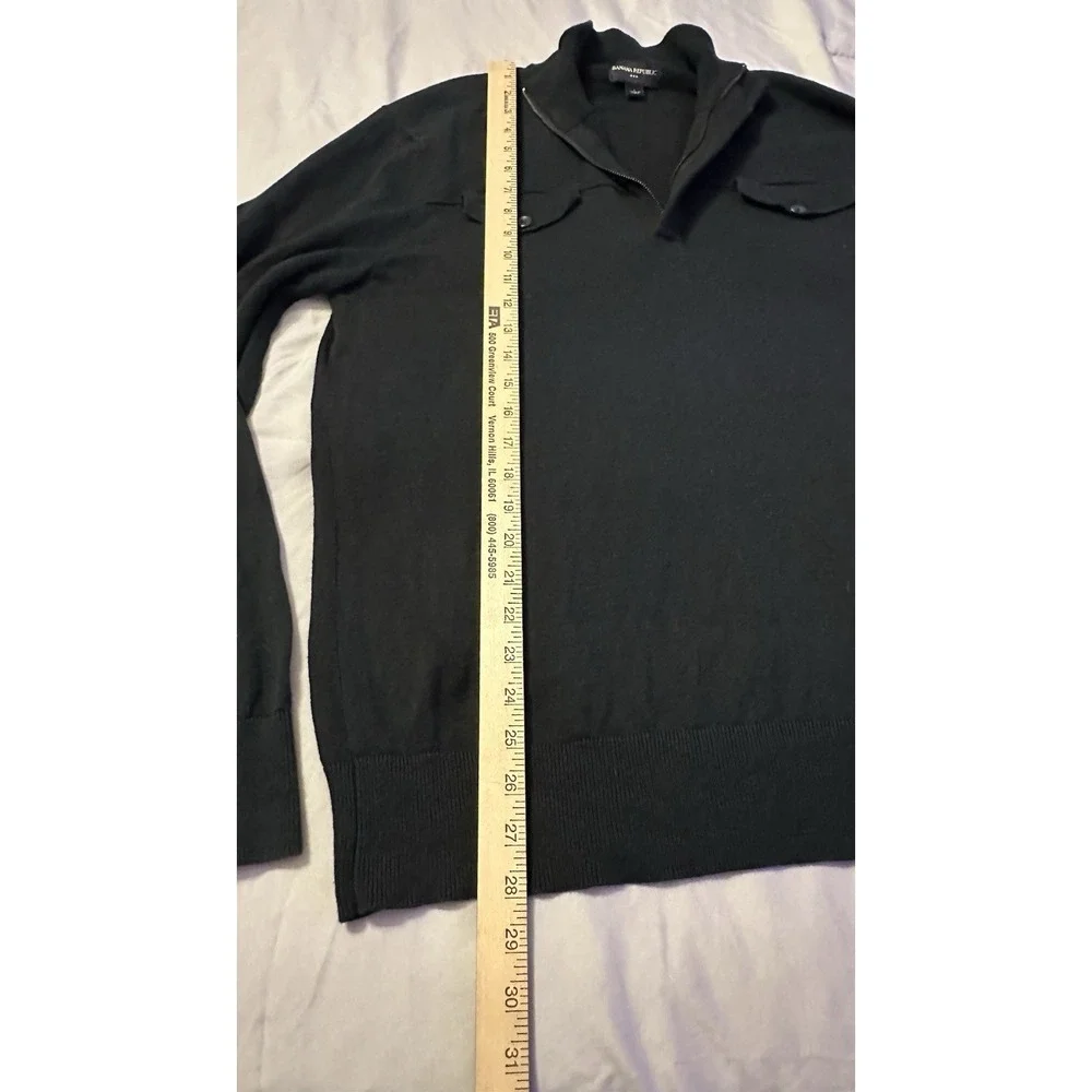 Banana Republic Men's Black Cotton‎ Mock Neck Sweater L Zip Pockets Grandpacore